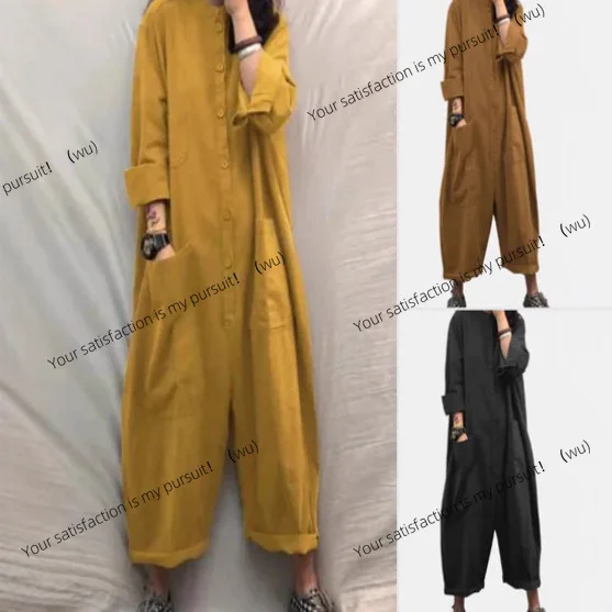 

Новый комбинезон для женщин премиум-класса в стиле ретро, свободные прямые повседневные брюки большого размера