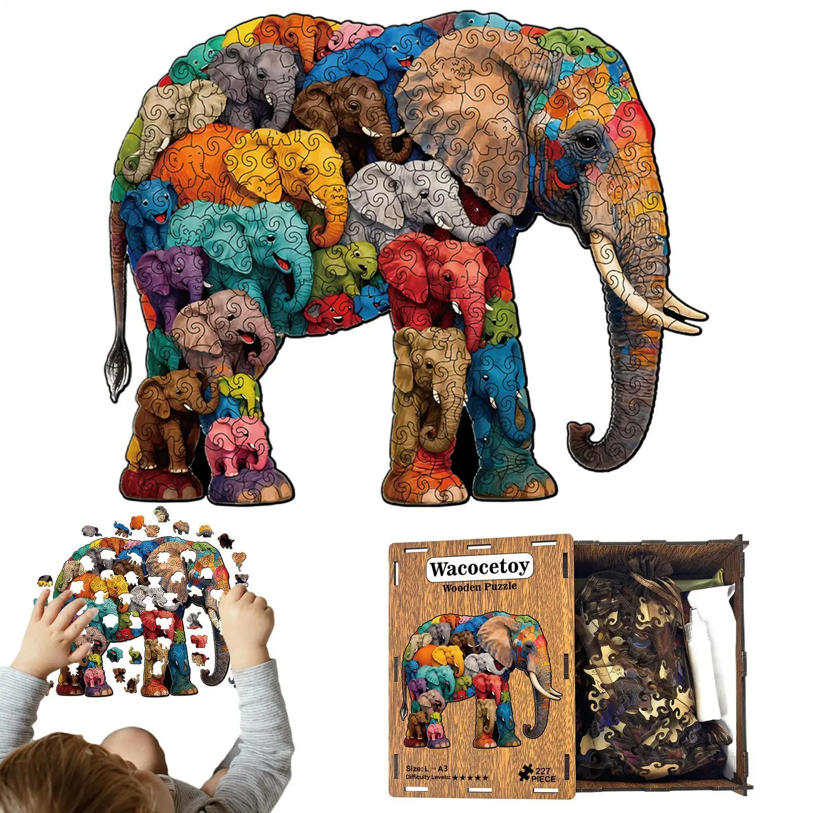 

Деревянный пазл, 218 шт., сложная игра в форме животных, слон, деревянные пазлы для взрослых, детей, семейный дом, школа, офис