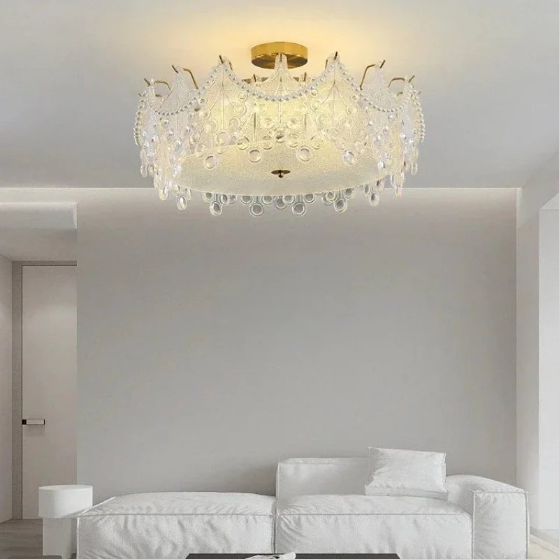 

French-style minimalist bedroom ceiling lamp, modern and simple crystal glass main bedroom room lighting fixture