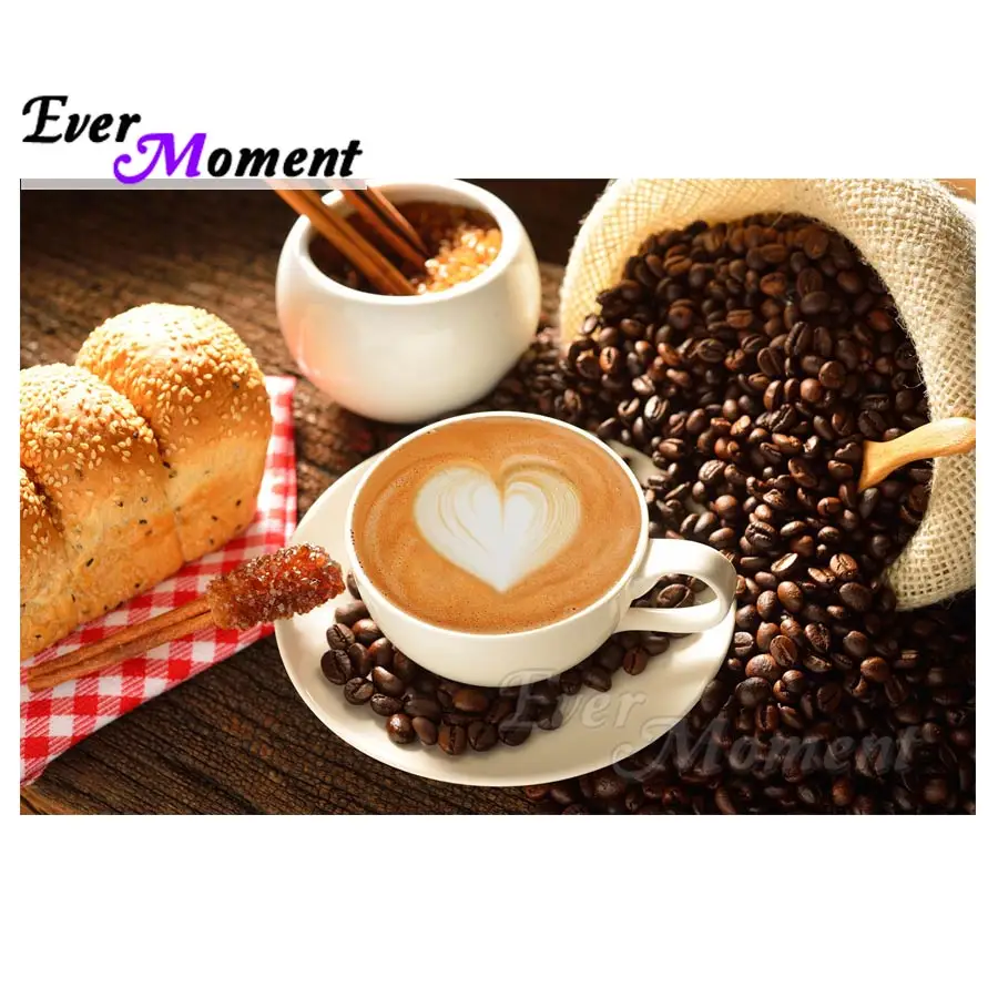 Ever Moment Handmade Diamond Painting Coffee Bread Breakfast Full Square Resin Diamond Embroidery Home Decoration S2F077