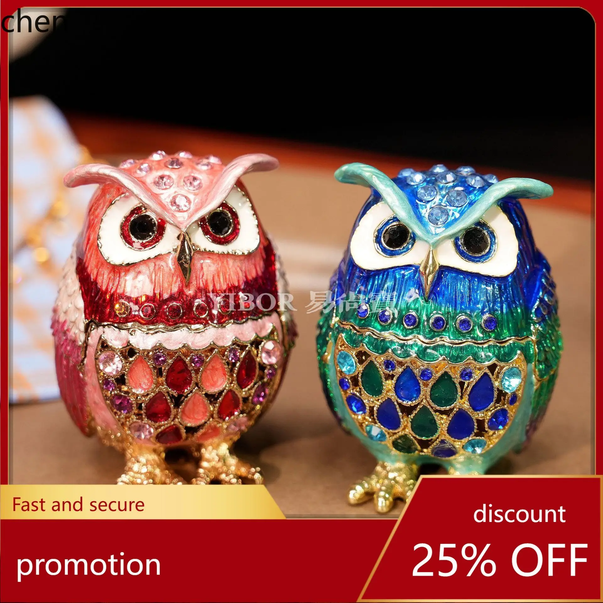 

H1 Foreign Trade Cross-Border Alloy Enamel Jewelry Box Owl Handicraft Creative Small Ornament Home Decoration