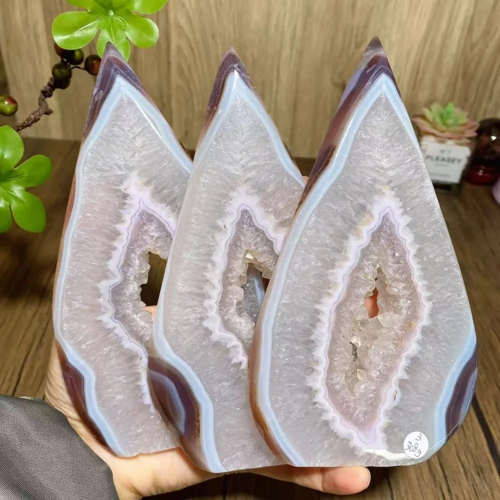 1PCS Natural Rare Stunning Jelly Pink Agate Druzy Geode Quartz Slabs Free FormStone Healing Crystal Reiki Energy Home Decor Gift