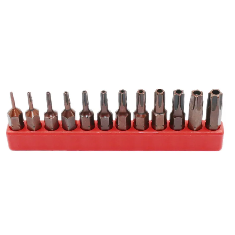 12pcs/lot 1/4 Inch S2 Alloy Steel 25MM Long Magnetic Torx Screwdriver Bits Set Tools T6 T7 T8 T9 T10 T15 T20 T25 T27 T30 T35 T40