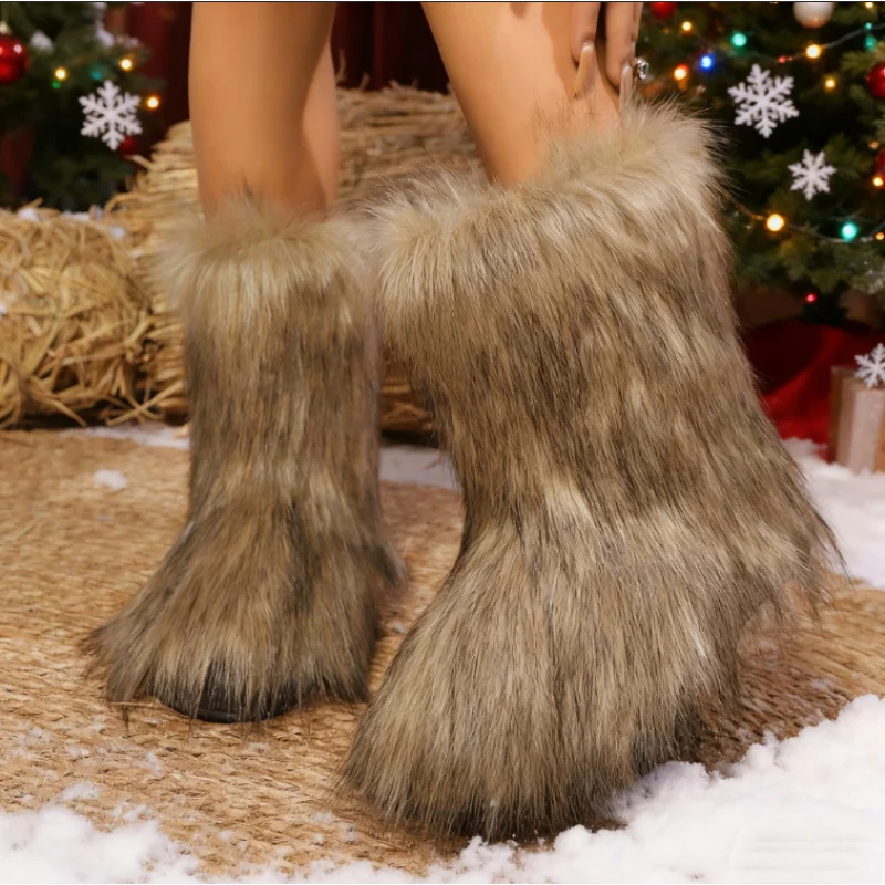 

Women Vintage Faux Fur Leg Warmers Natural Brown Fluffy Thickened Plush Sock for Winter Wear Costume Jk Punk Cosplay Accessories
