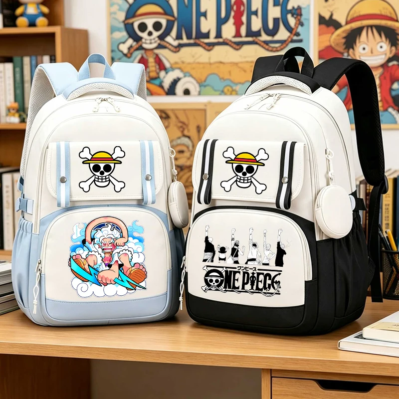 One Piece Rucksack mit Luffy-Motiv, bedruckt, Oxford-Stoff, Umhängetasche, tragbare Aufbewahrungstaschen mit großem Fassungsvermögen für Studenten, Geschenk für den Schulanfang