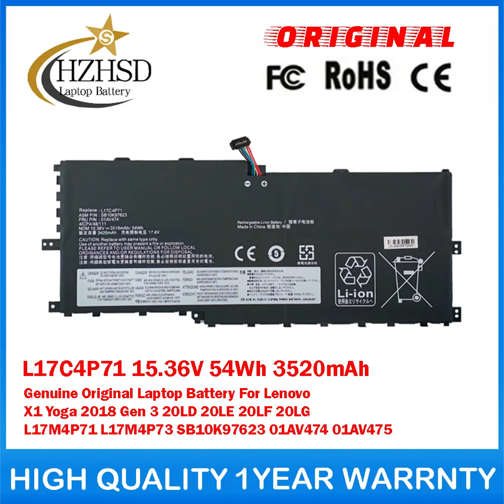 

L17C4P71 15.36V 54Wh 3520mAh Genuine Original Laptop Battery For Lenovo X1 Yoga 2018 Gen 3 20LD 20LE 20LF 20LG L17M4P71 L17M4P73