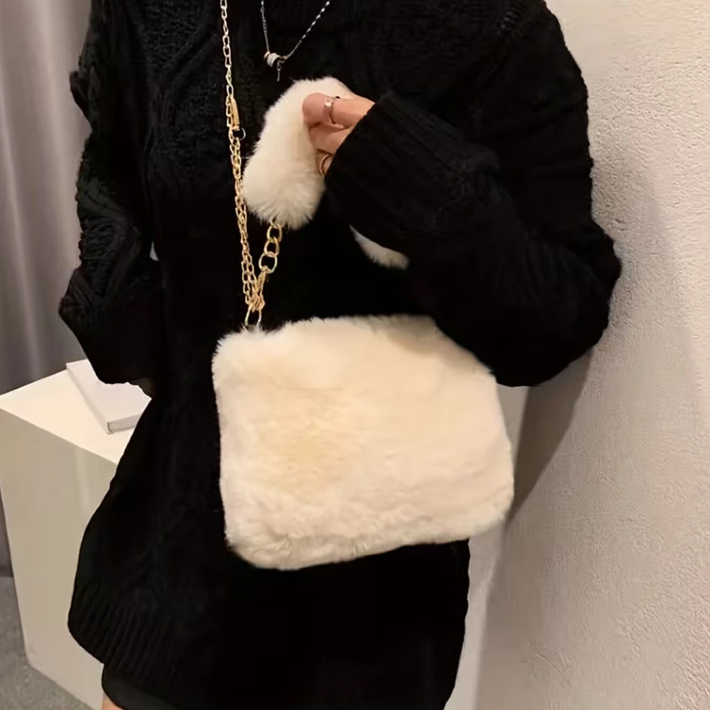 Autumn and Winter Plush Handbag for Women, Trendy Niche Chain Fashion Small Square Bag, Furry Bag