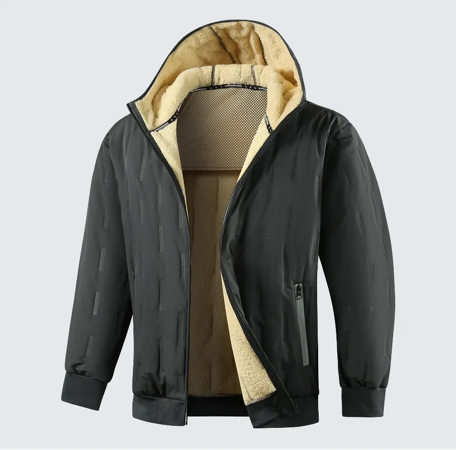 

Men's Winter Lamb Wool Lined Parkas Men Thicken Fleece Heavyweight Zip Up Hoodie Jacket Windproof Thermal Zipper Warm Sweatshirt