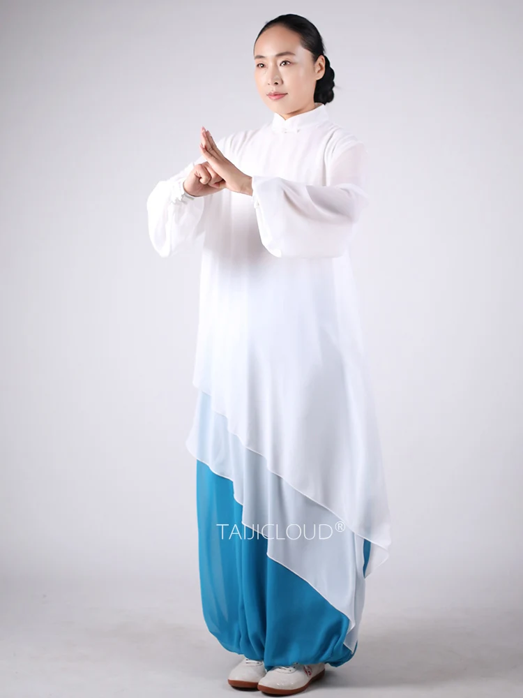 بدلة تاي تشي الصيفية للسيدات - زي كونغ فو من الشاش بطبقة مزدوجة للتمرين والأداء والمتدفق والأنيق