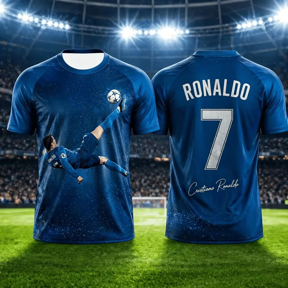 Portugal Ronaldo No.7 Multi Portrait Brush Stroke Soccer Jersey 3D All Over Print Breathable Streetwear Unisex Boys girls Tees