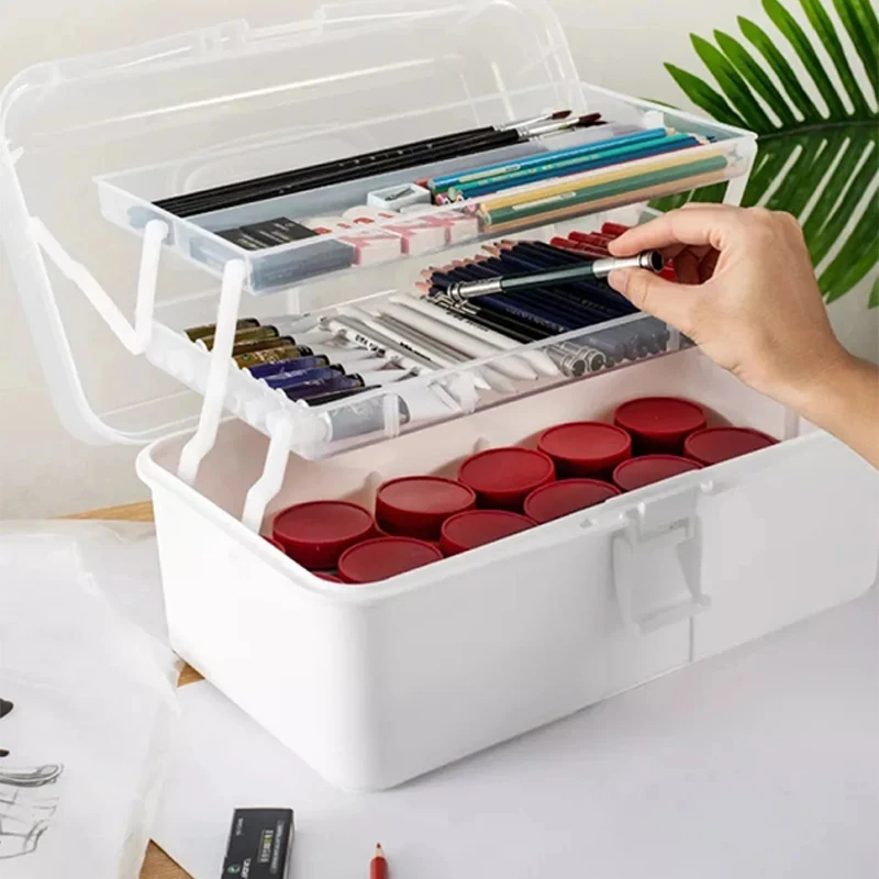 قطعة واحدة من صندوق تخزين مستحضرات التجميل المحمول مكون من 3 طبقات - مثالي للمنزل والسفر مثالي للتخزين: لوحات ظلال العيون البودرة المضغوطة