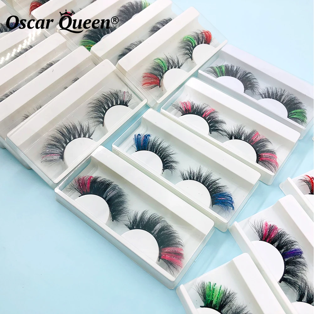 Wholesale 18-22MM Colored Lashes Party Ombre Glitter Mink Lashes Packaging Boxes Makeup Fluffy Wispy Fake Eyelashes Supplies