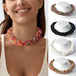 Boho-chic Glass Beaded Choker Necklace - Elegant & Sexy Short Clavicle Chain For Women, Perfect For Everyday Wear