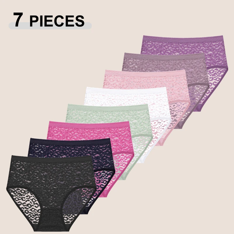 7 Teile/satz Sexy Spitze Druck Perspektive Höschen Für Frauen Sexy Hohe Taille Atmungsaktive Briefs Transparente Höschen Nahtlose Dessous