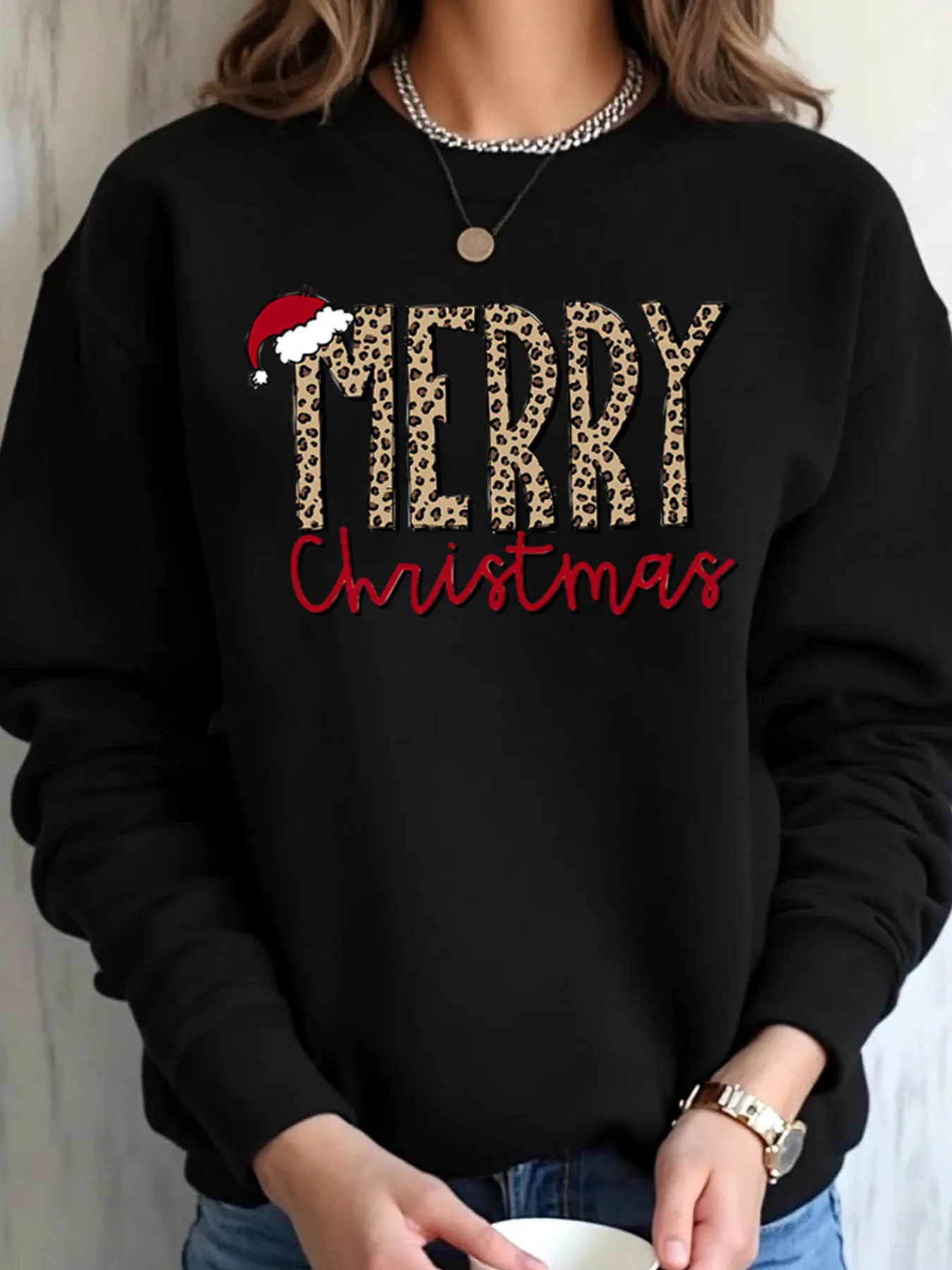 

Женская толстовка большого размера с рождественским леопардовым принтом, веселая рождественская уличная одежда