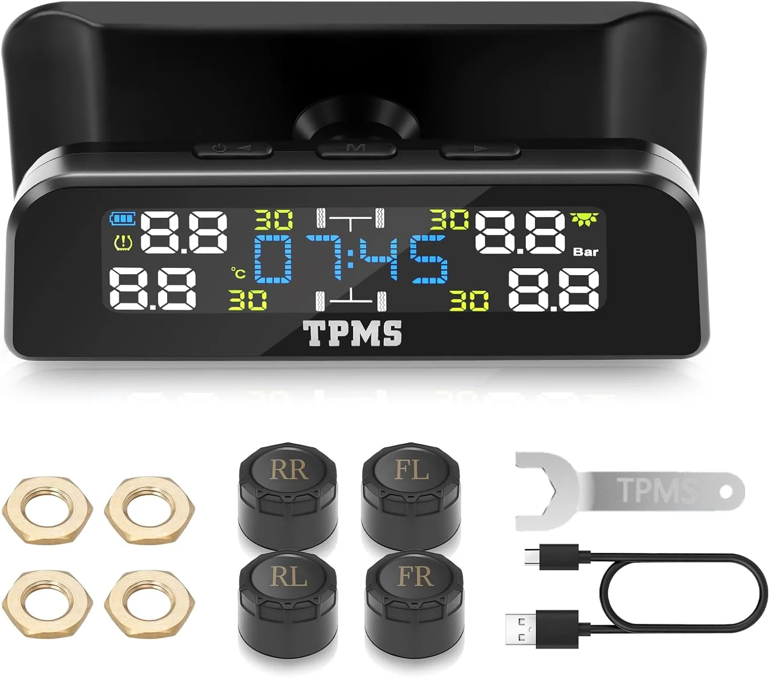 Updated Tire Pressure Monitoring System TPMS with 4 Sensors LCD Display Tire Pressure System for Car RV SUV MPV Sedans