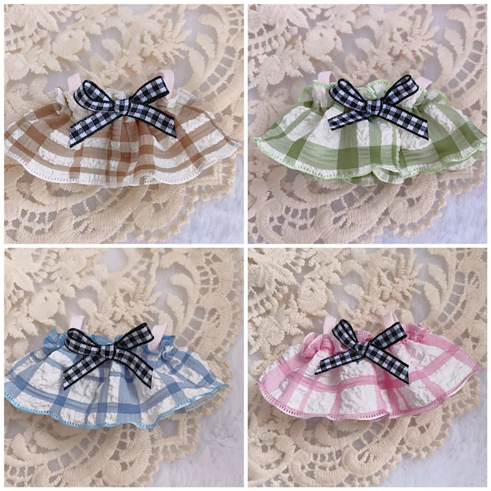 Plaid Skirt 10cm Cotton Doll Dress Suspender Summer Cotton Doll Clothes Mini Doll Changing Plush Toys Clothes Children Gift