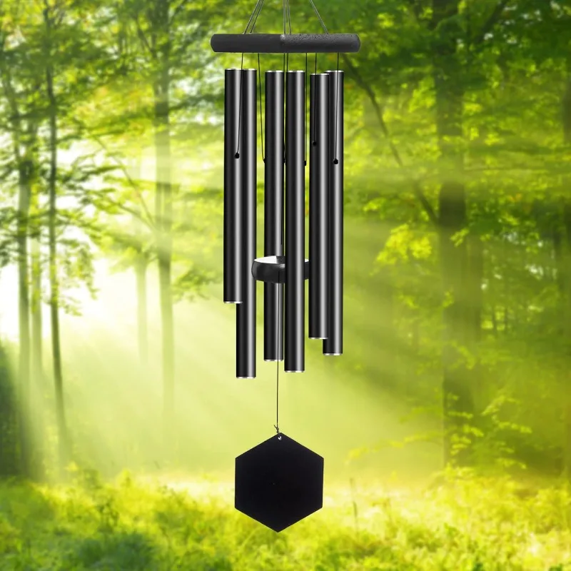 Wind Chimes Outdoor Deep Tone Black, 32 Inch Memorial Wind Chimes, Sympathy Gift Wind Chimes Thickened Aluminum 6 Tubes