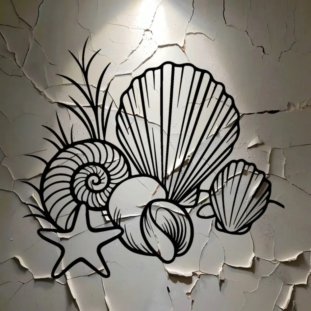 CIFBUY Iron Wall Art Conch Starfish Nautical Waterproof Sculpture For Home Living Room Bedroom Hanging Decor Gift