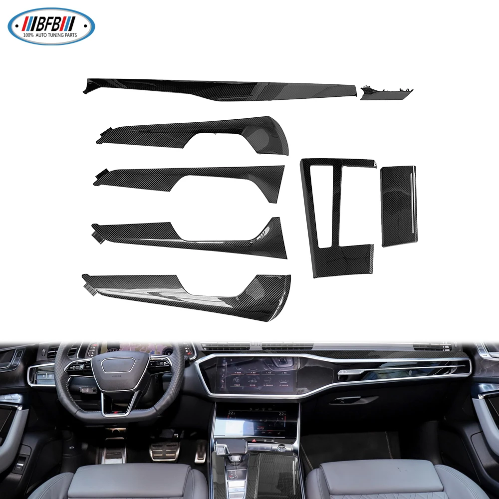 BFB Carbon Fiber for Audi A6 C8 A7 C8 2020up 8pcs Full Set Door Panel Cover Dashboard Cover Center Console Interior Trim Cover