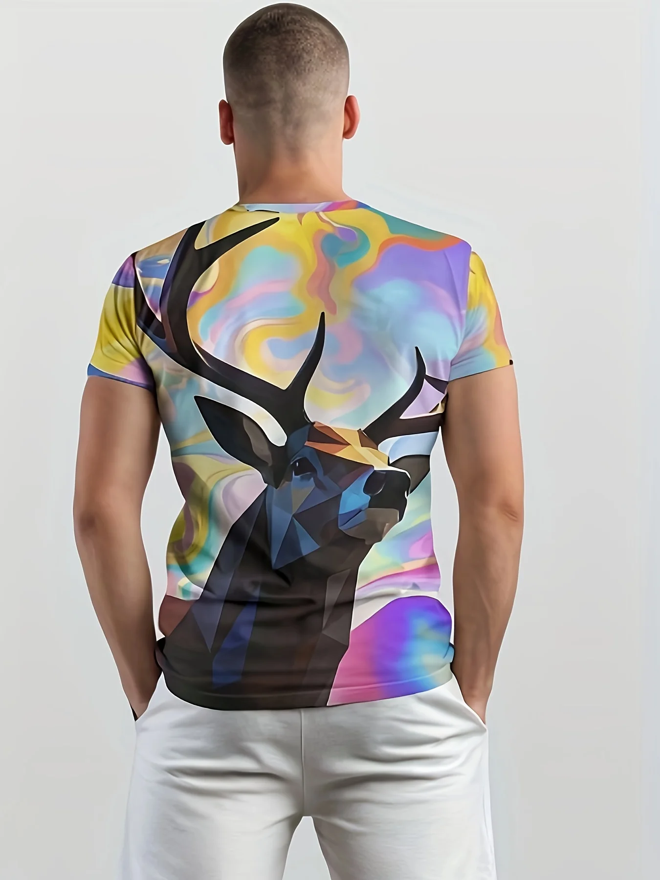 

Summer Outdoor Short Sleeve Colorful Deer Pattern Loose Lightweight Breathable T-Shirt for Daily Outdoor Leisure & Sports