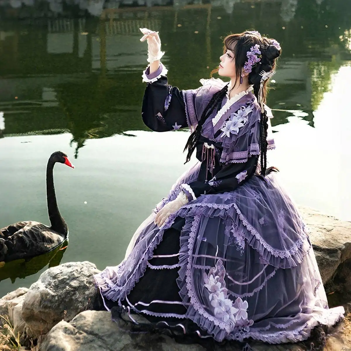 The Combination Of Hanfu And Modern Clothing Lolita Han Elements Purple Set Skirt Dress Overskirt Elegance
