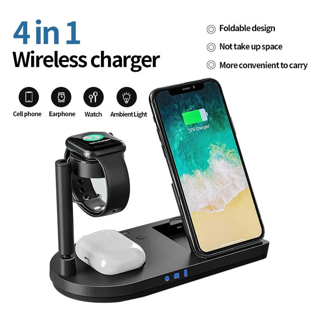 

Wireless Charger With Lamp Stand For Airpods Pro 4 in 1 Fast Charging Dock Station For iPhone 14 13 12 Pro Max for Apple Watch 7