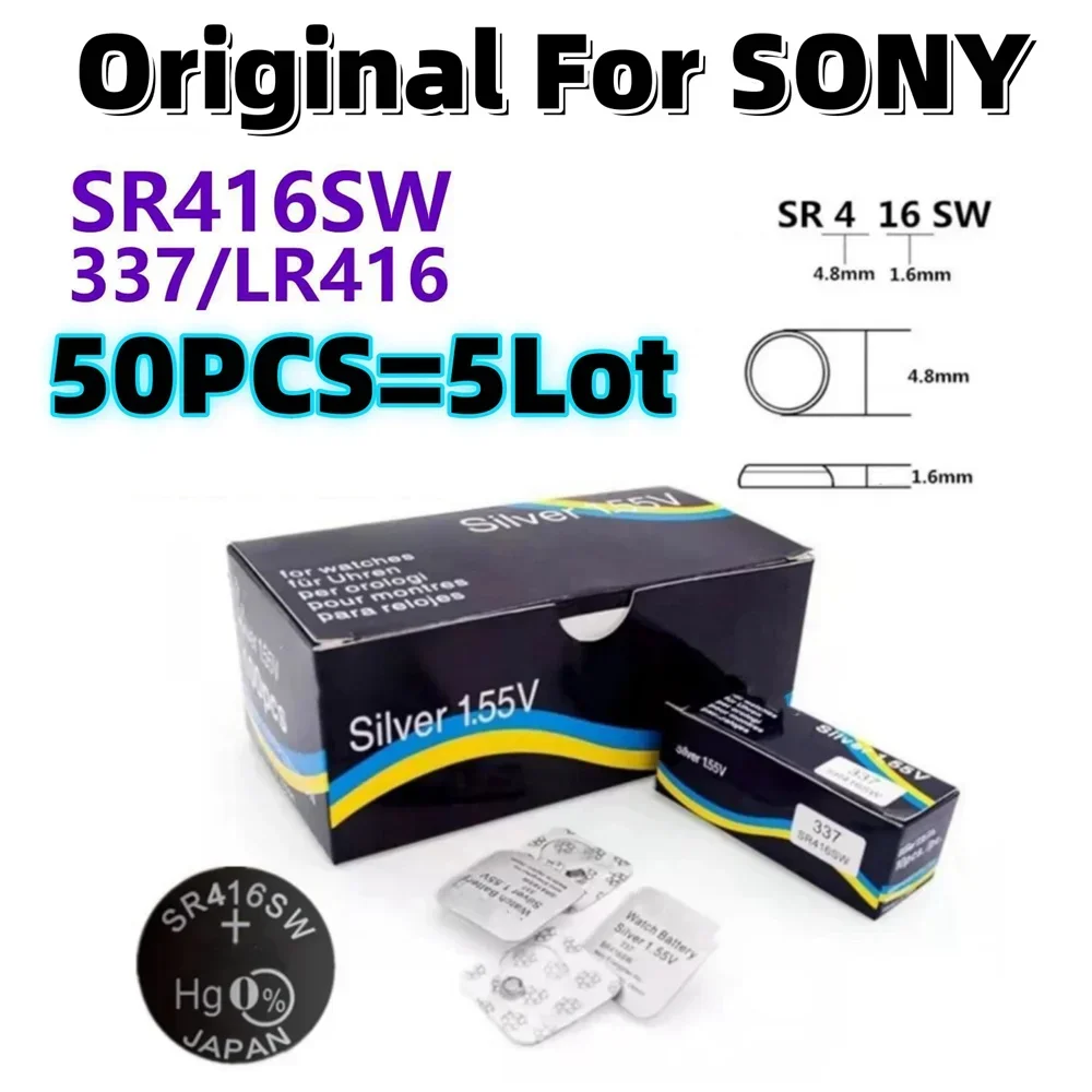 

50 шт., кнопочные батарейки для часов SONY SR416SW 623 D337 337 SP337 1,55 в