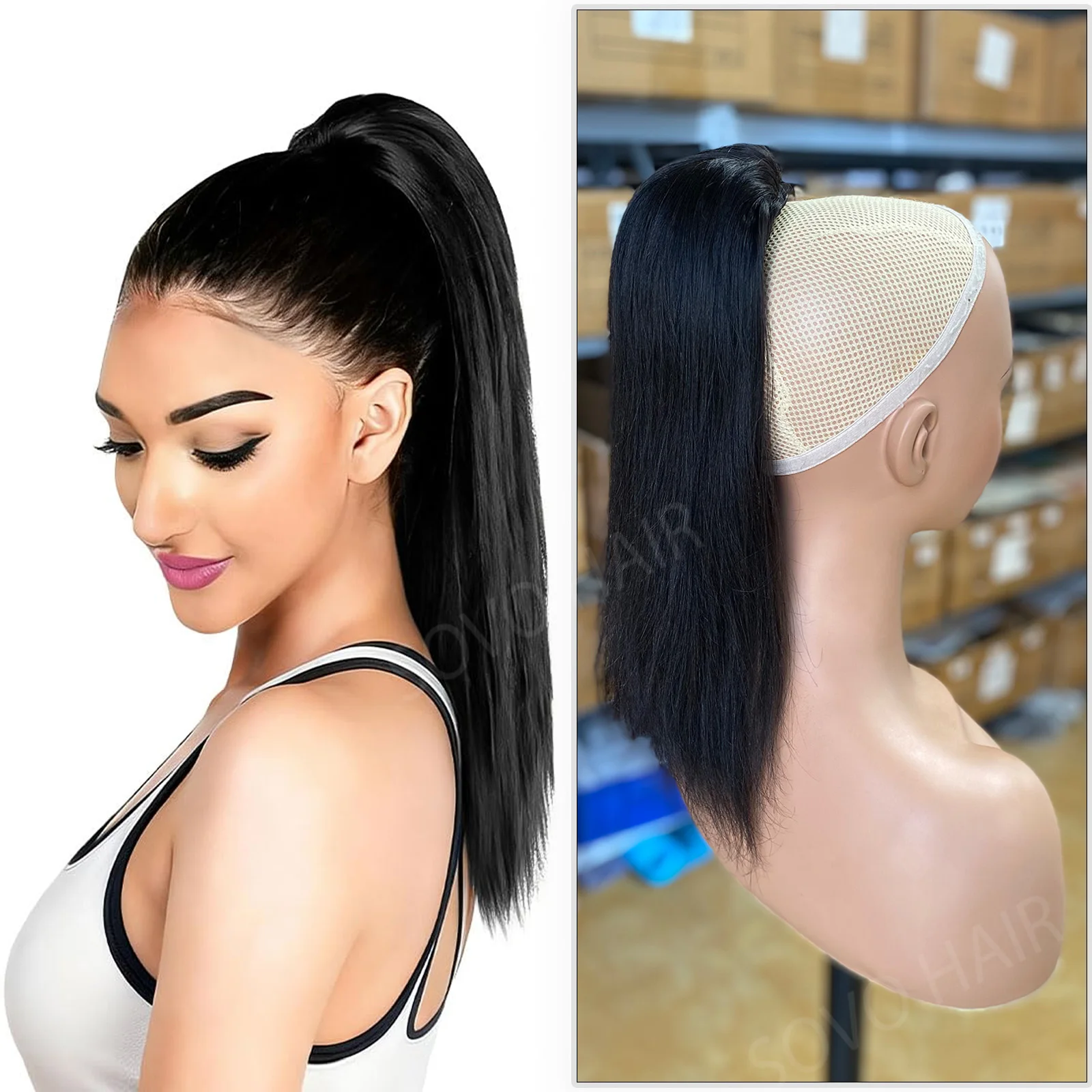 yaki-straight-drawstring-ponytail-virgin-human-hair-14-inch-80g-multiple-colors-balayage-blonde-relaxed-ponytail-hair-extensions