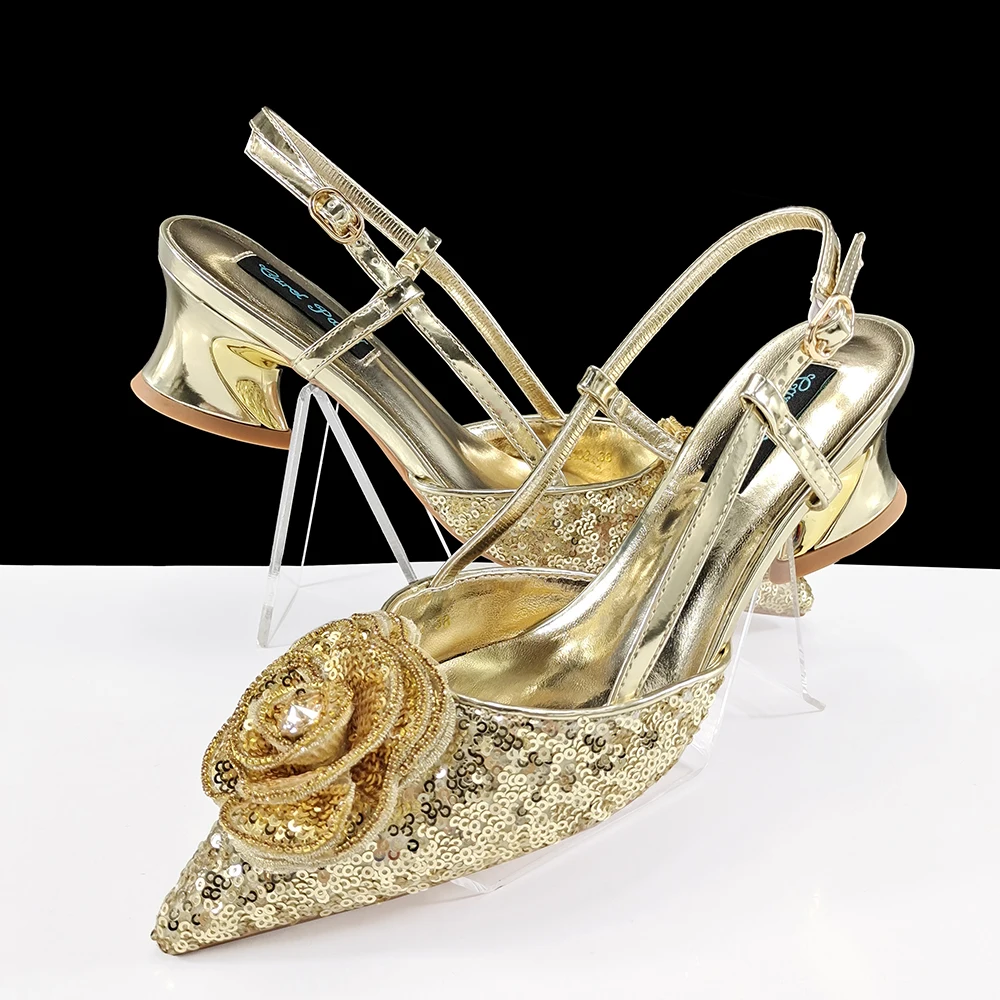 

High Quality Women's Pumps Bling Design For Nigeria Wedding Party Ladies Shoes African Fashion Shoes