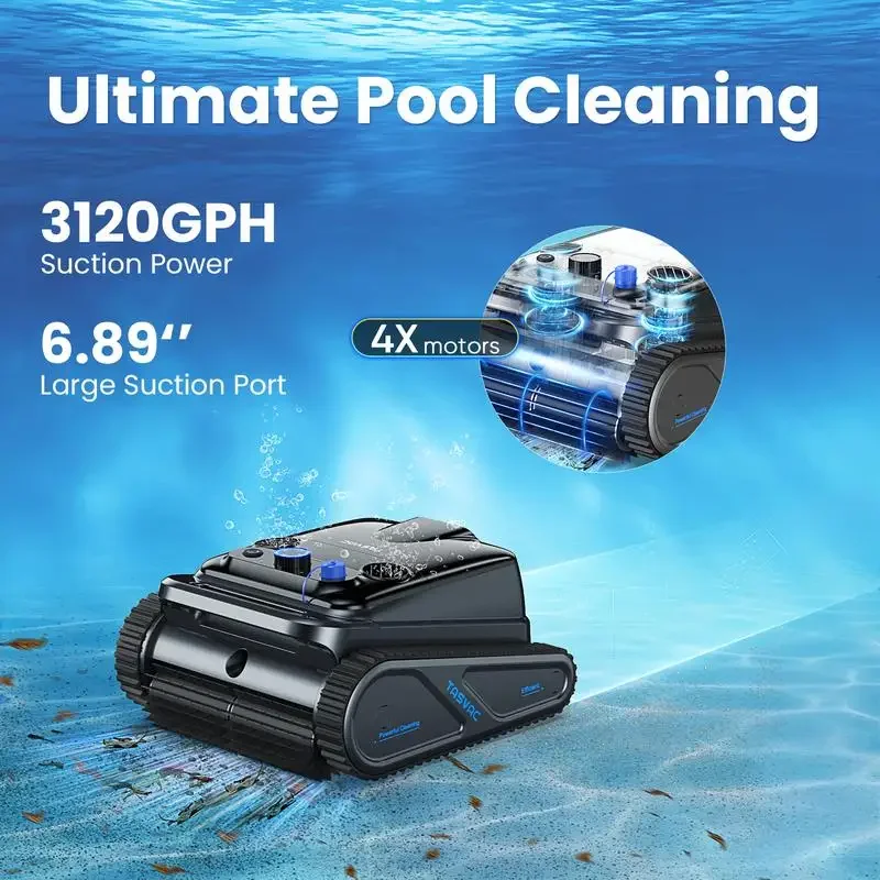 TASVAC Y50 Cordless Robotic Pool Cleaner, Waterline Cleaning, Climbing Walls, Automatic Pool Vacuum 260-Minute Battery Life