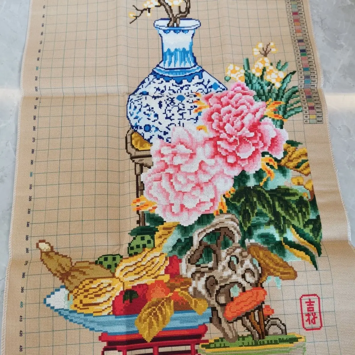 [Pure handmade cross stitch finished product]Qing Dynasty's Second Painting Heart Size 105 * 51 Study Restaurant Entrance