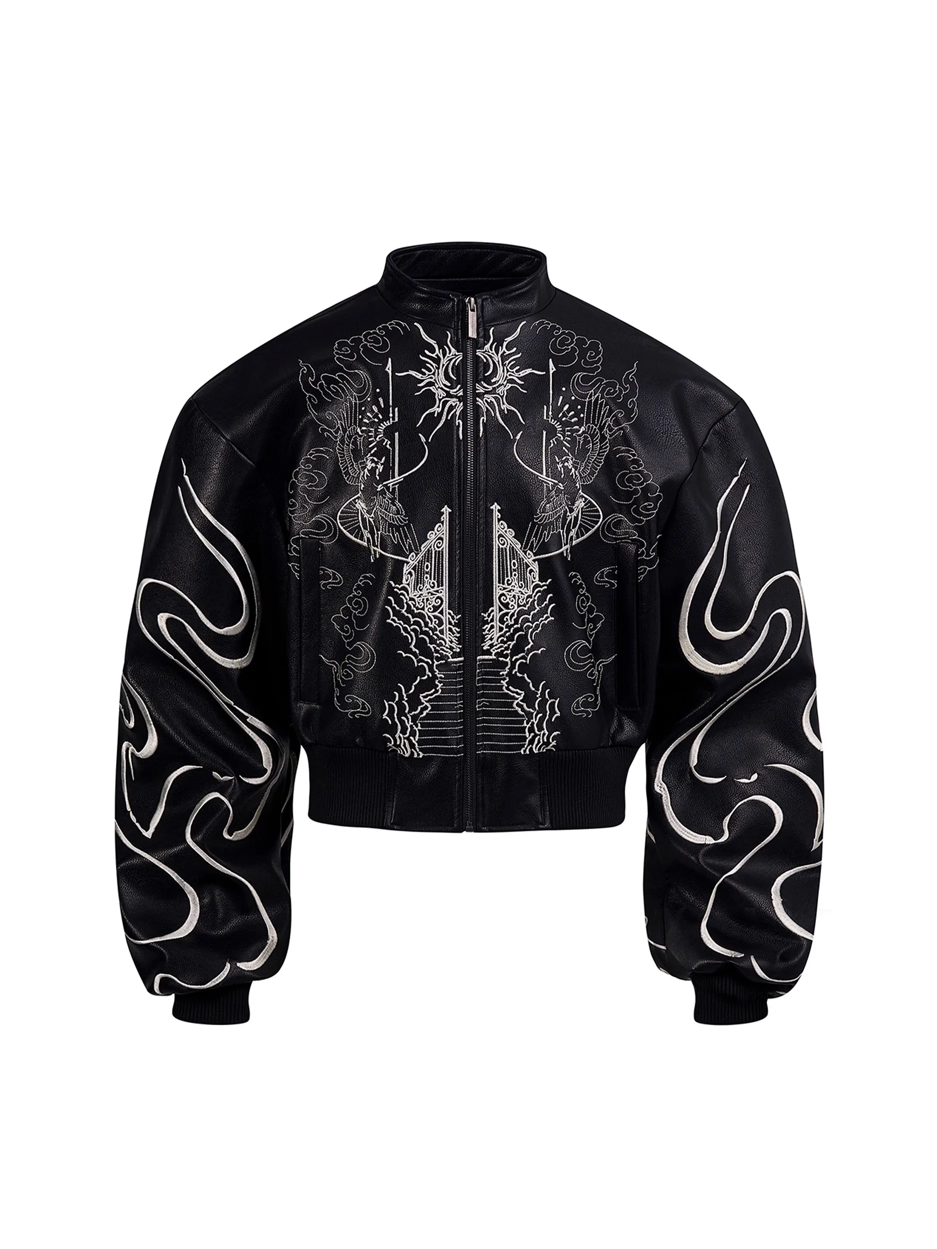 

Mauroicardi Autumn Short Colorful Embroidery Pu Leather Racer Jacket Men Zipper Luxury Designer Emo Punk Style Clothes 2025