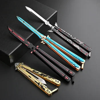 Novo 21 estilos de faca borboleta de animação é dobrado e sem cortes e os meninos iniciantes praticano jogando modelos de armas de liga