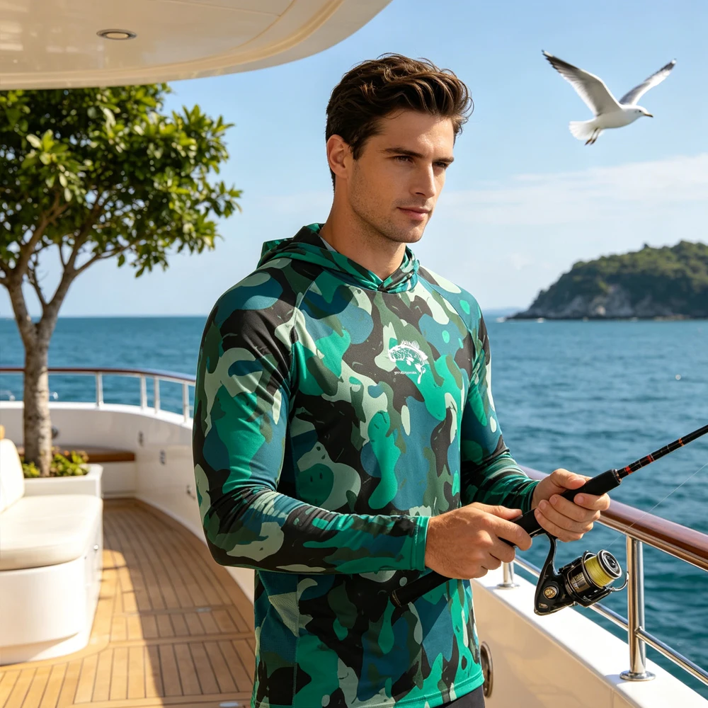 

Men Long Sleeve Fishing Hoodie UPF50+ Quick Dry Breathable Fishing Clothing Shirt Lightweight Fishing Top Wear for Fishing
