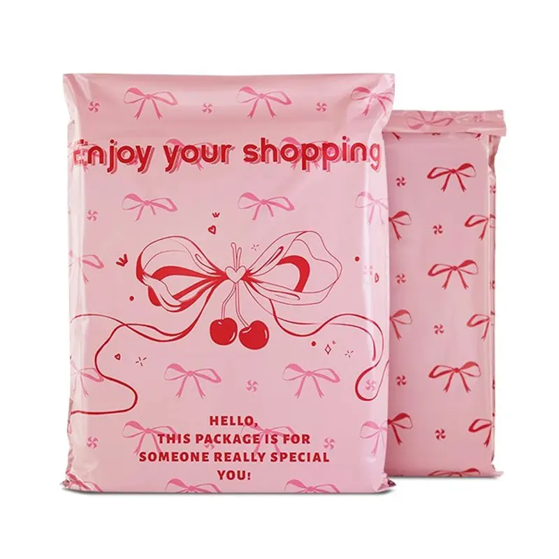 50Pcs Pink Logistics Toy Gifts Storage Bags Cute Cartoon Bow Clothing Packaging Delivery Bag Waterproof Plastic Ecommerce Pouch