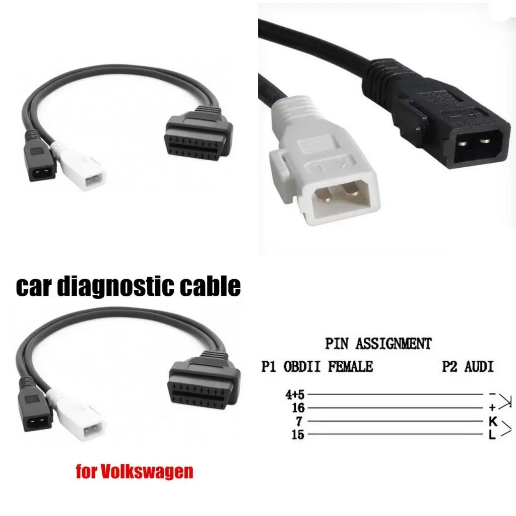  16 Pin OBD2 Diagnostic Tool Cable Adapter Female Connector