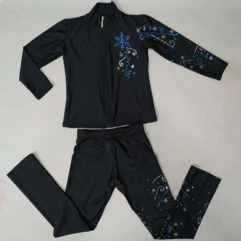 Conjunto de traje de entrenamiento de patinaje artístico con forro polar para niños, adolescentes y adultos, conjunto de competición de entrenamiento