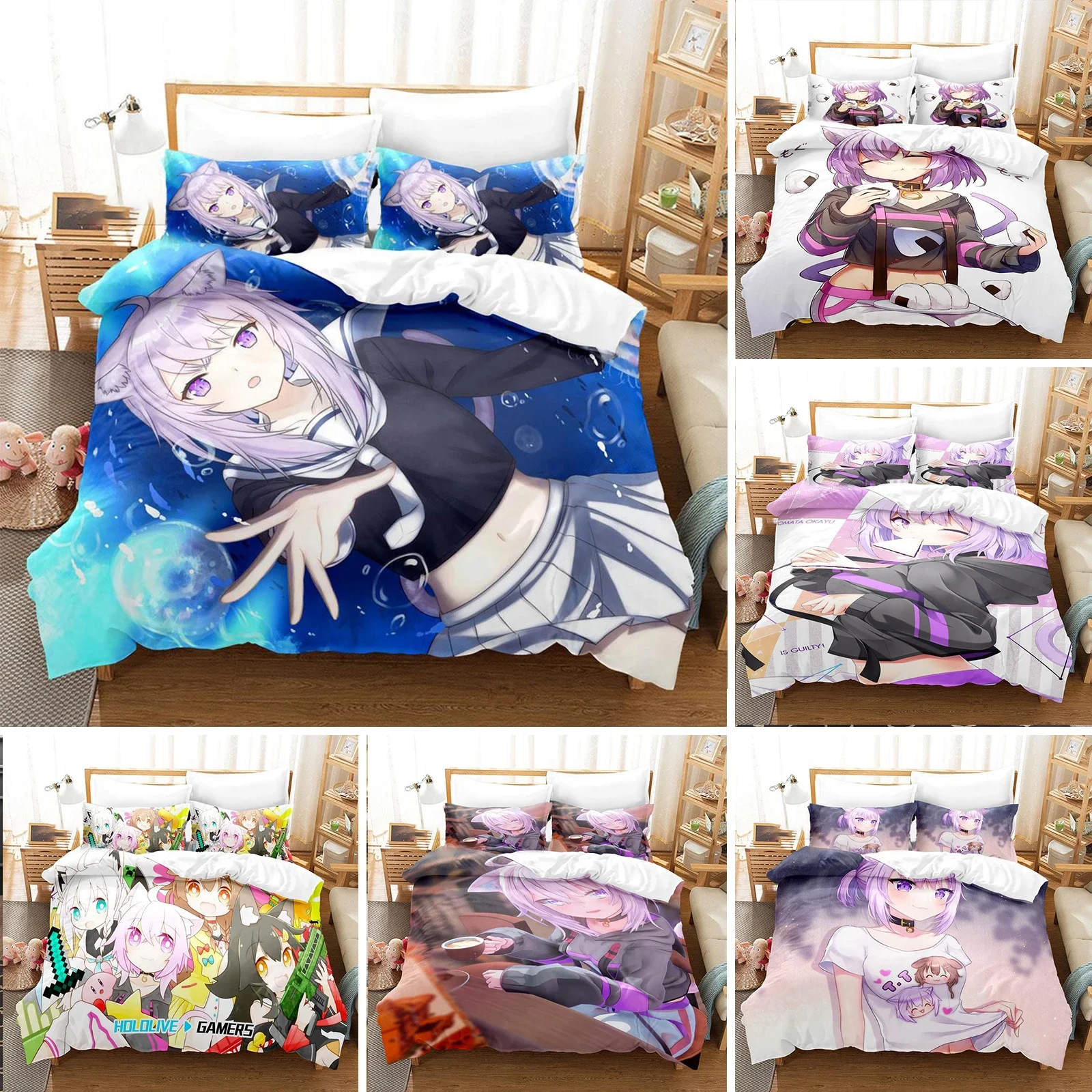 

Anime Nekomata Okayu Bedding Set Duvet Cover Bedroom Comforter Covers Single Twin King Size Quilt Cover Home Textile 2/3PCS