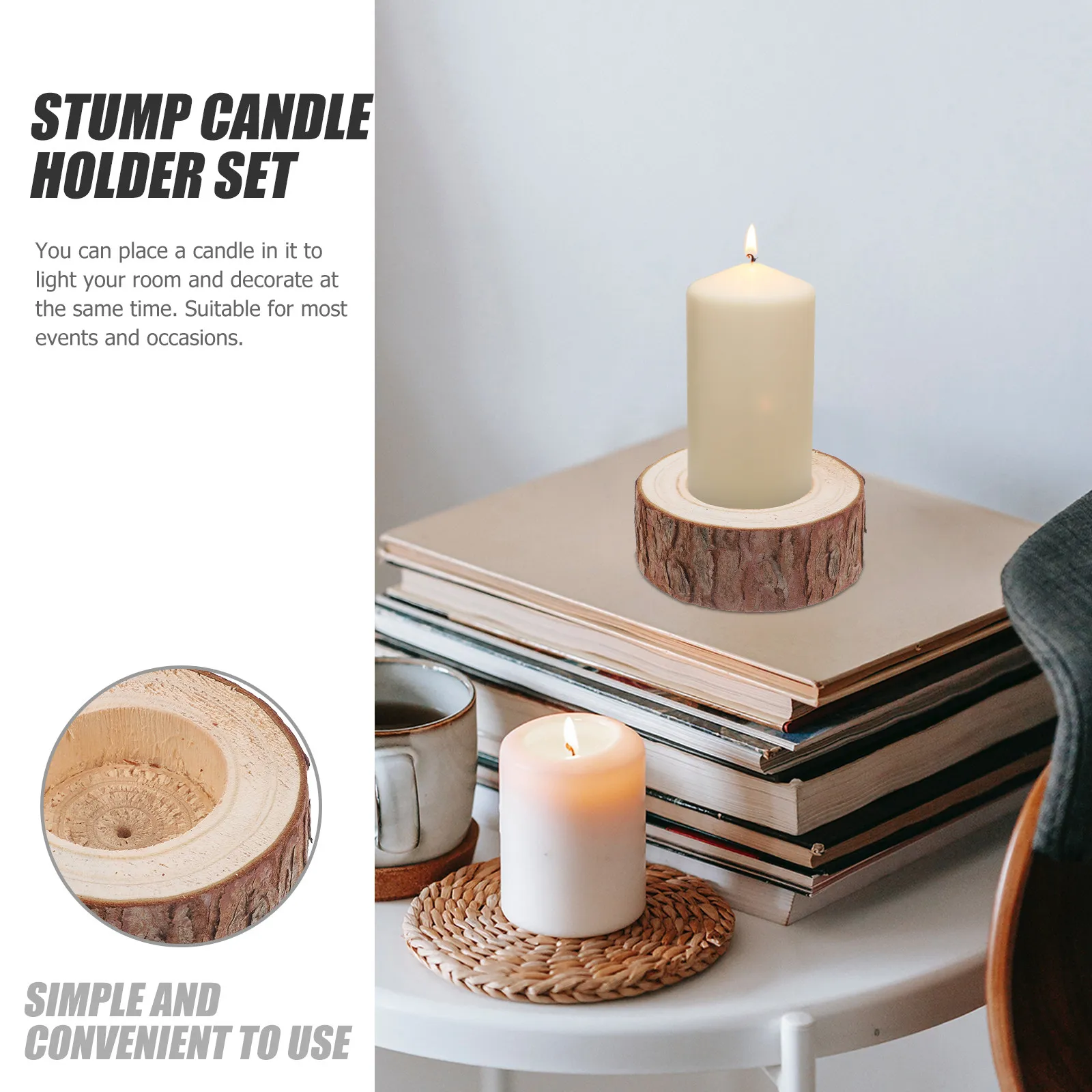 5Pcs Rustic Stump Holders Wooden Candlesticks for Daily Life Dating Events Photography Props Home Decoration Tealight