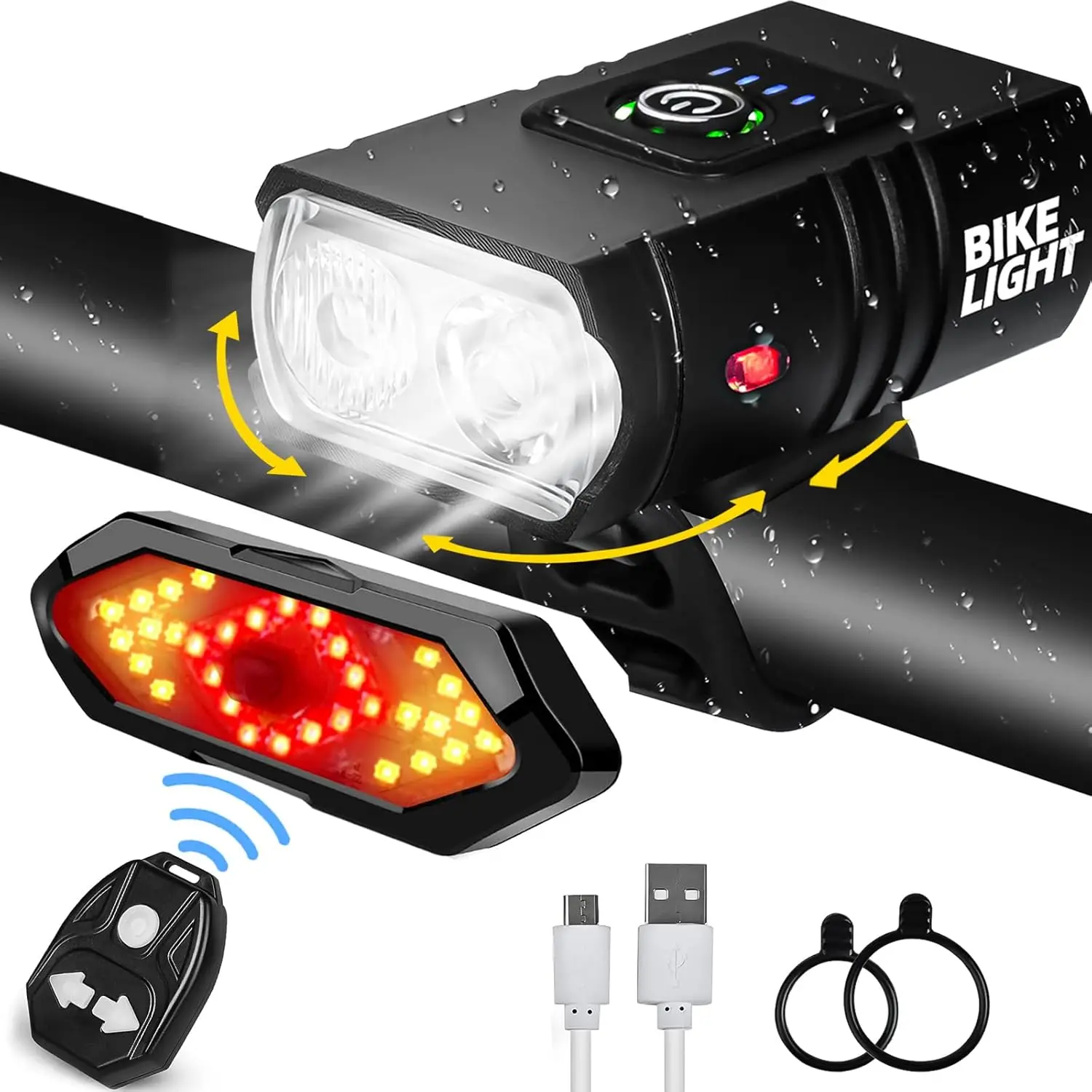 

Aluminum alloy bicycle headlight + wireless remote control steering taillight set, high lumen, USB charging, multiple light mode