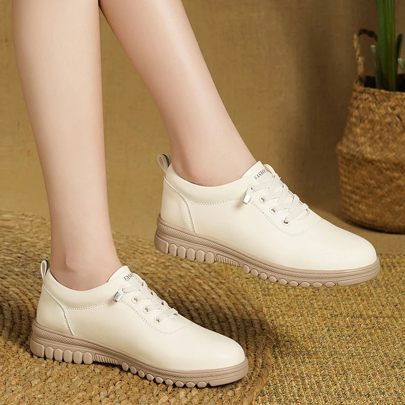 Women Shoes 2024 Fashion Summer Casual White Shoes High Quality Leather Hollow Breathable Platform Flat Shoes Woman Sneakers