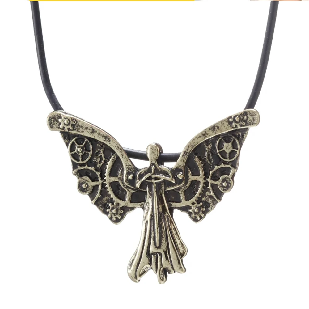 Steampunk الملاك الجناح قلادة كريستال مطعمة والعتاد آلية قلادة مع Nephilim رون سلسلة القوطية السماوية البقايا للهدايا