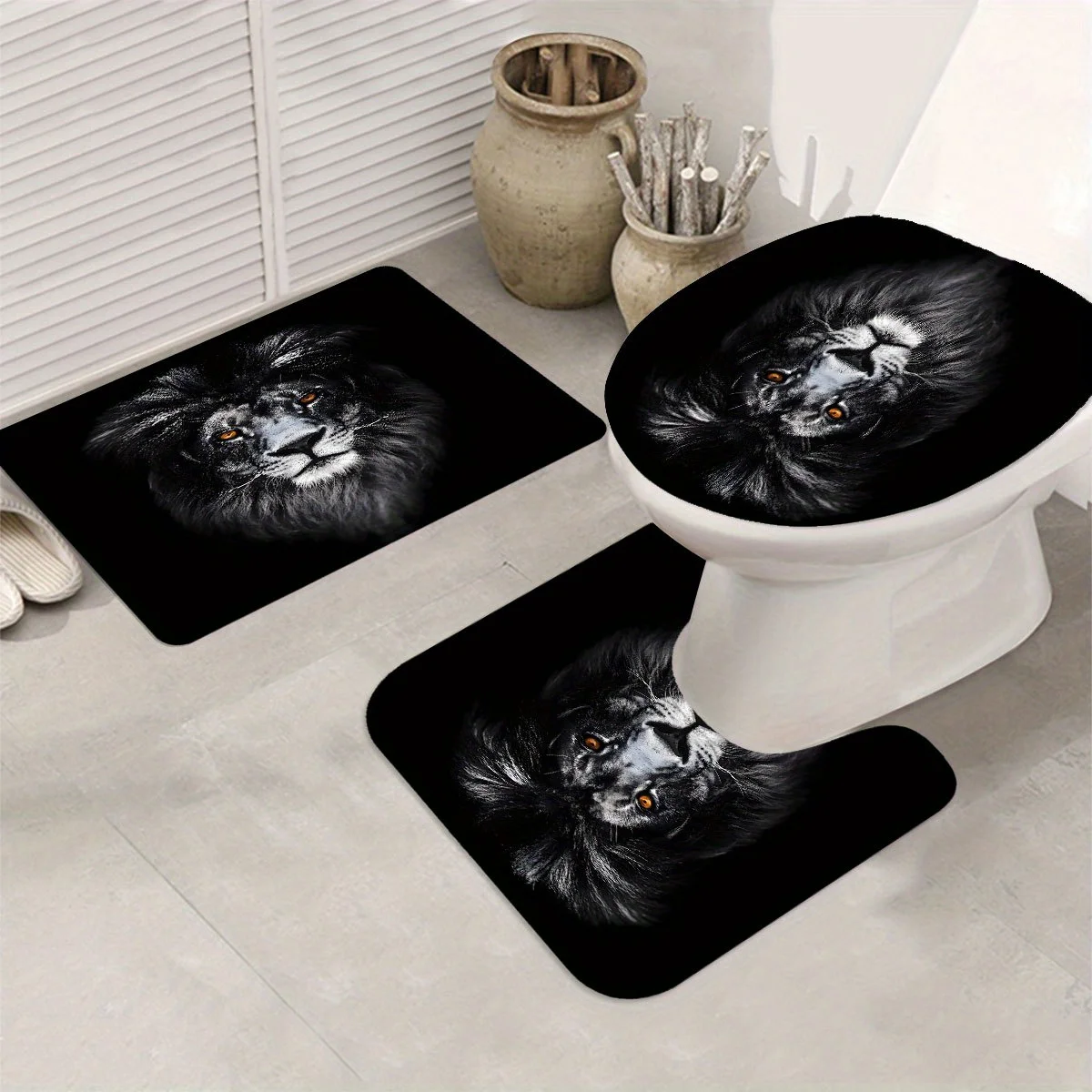Majestic Lion Bathroom Four-Piece Set - Featuring a Striking Design with a Powerful Lion's Gaze, Perfect for Adding High-Impact
