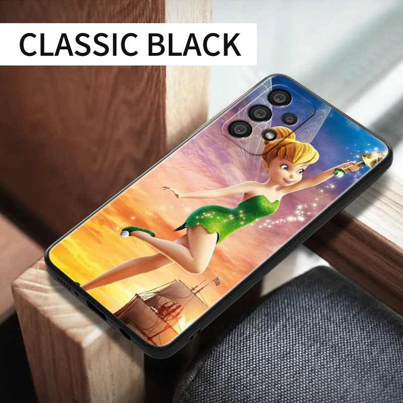 Disney Tinker Bell Princess For Samsung A55 A35 A25 A15 A14 A73 A53 A13 A05S A03S A02S A71 A52 A32 Black Soft Phone Case image 5