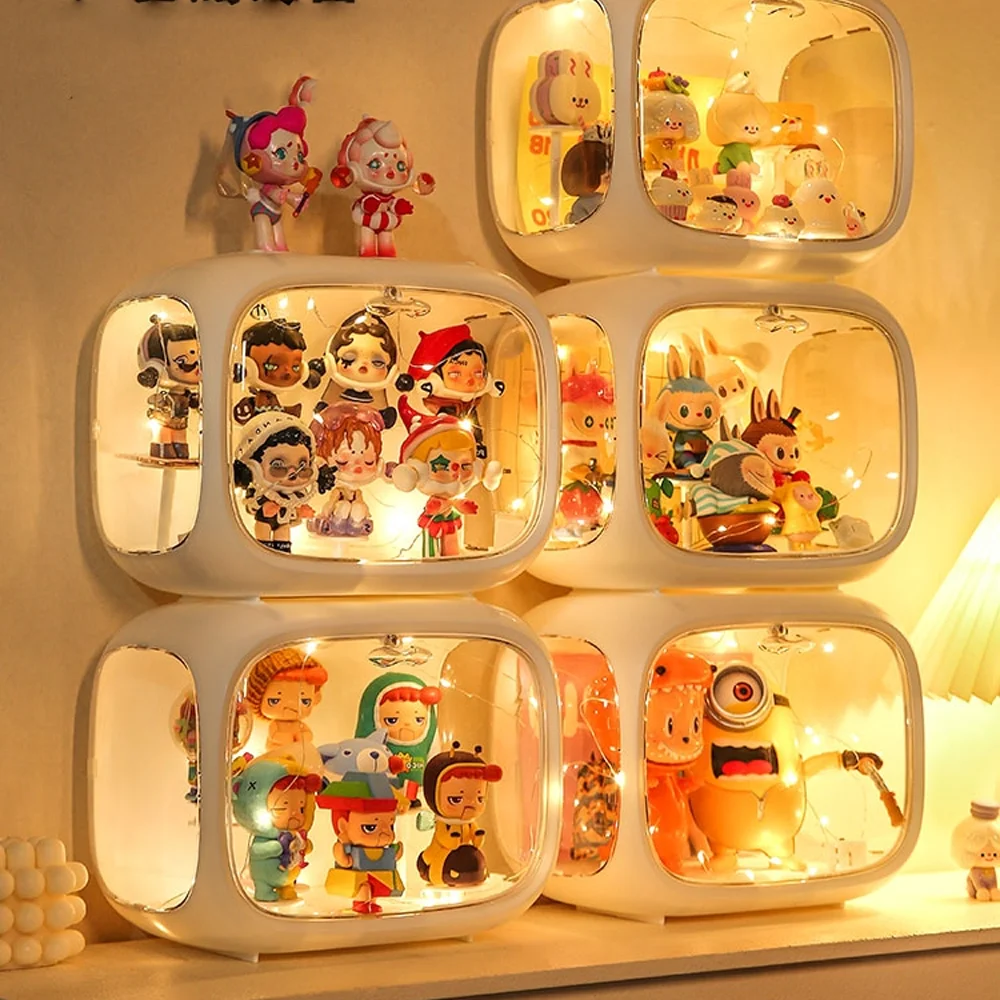 [Hot-Sale] Space Capsule Blind Box Model Storage Display With Light Mart Pop Doll Display Acrylic Transparent Figurine Box Model