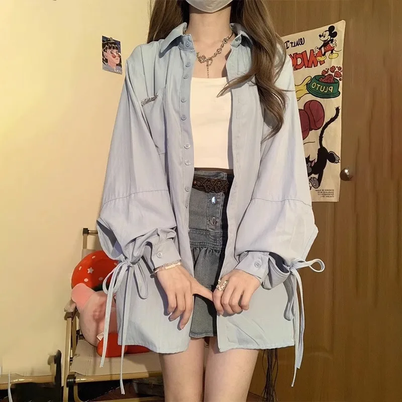 

Рубашки с длинным рукавом, женские полосатые рубашки на пуговицах, свободный крой в стиле ретро, французский, женский, элегантный, романтический, весенний, повседневный наряд