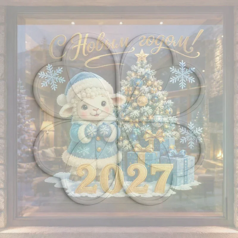 2027 Year of The Sheep Static Window Sticker No Glue Lamb Decals for New Year Christmas Kids Party Window Decor