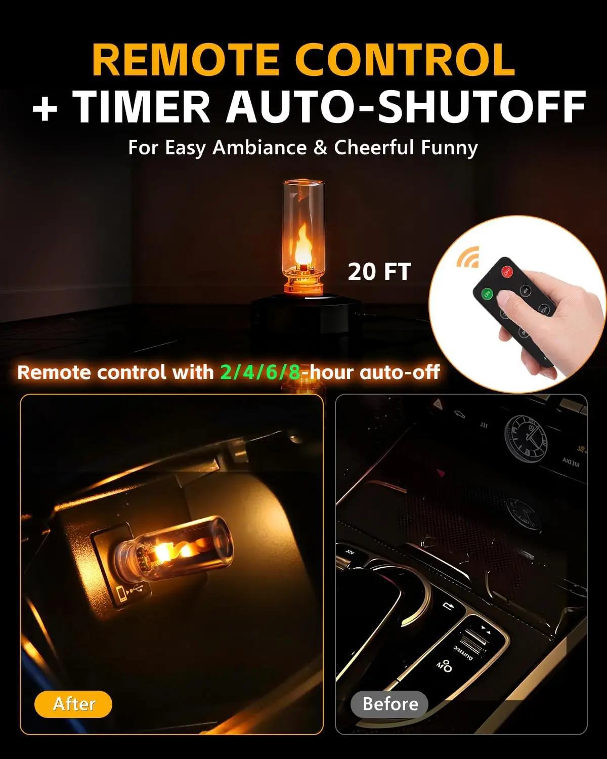 2 PCS Night Lamp For Car LED Flame Light Bulb USB Plug In With Timer Remote Control  Ambient Light For Room Christmas Decoration