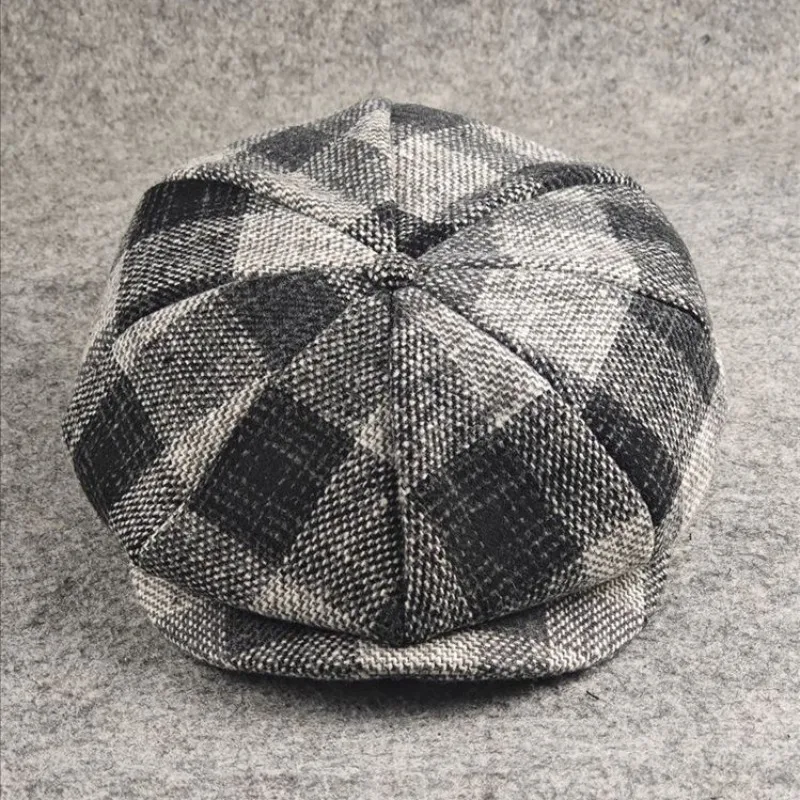 2024 Spring Autumn and Winter Newsboy Caps Men Women Plaid Pattern Wool Beret Dad Felt Ivy Cap Man Big Size Octagonal Hat M L XL